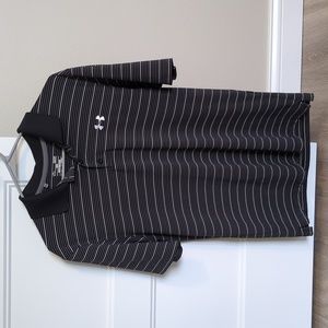 Under Armour SM Black with grey and white stripes men's polo
